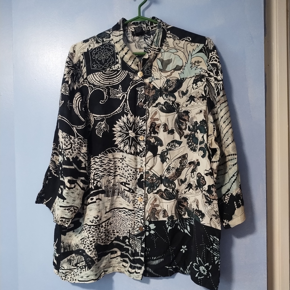 Citron Santa Monica 100% Silk Button Tunic 1X